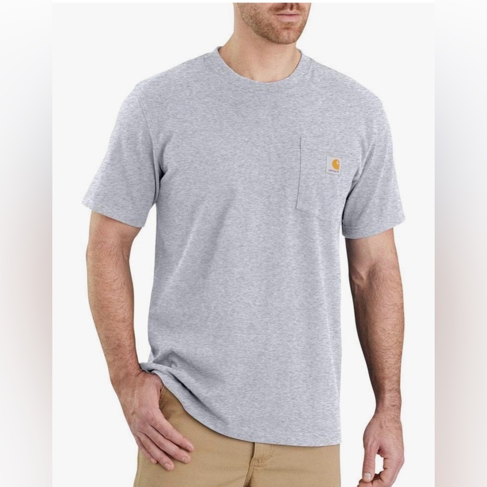 Carhartt Men’s XL Grey Classic Tee Shirt Front Pocket Work Tough Cotton Blend